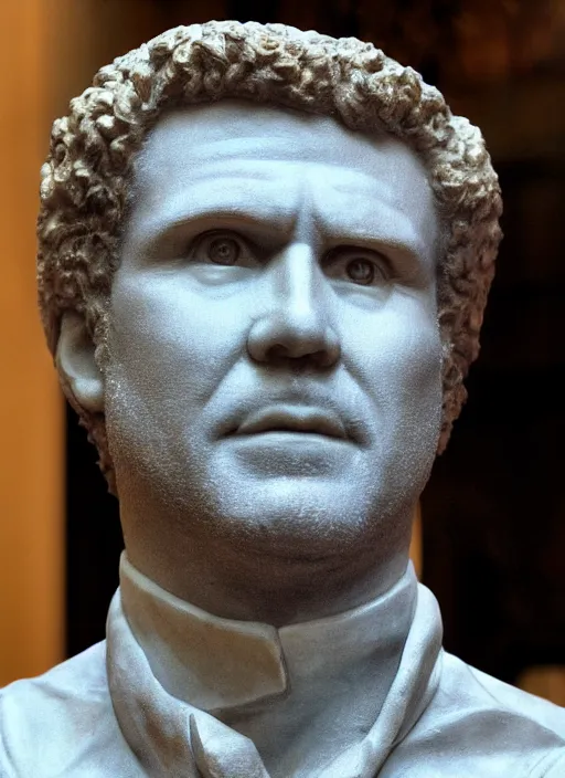 Image similar to Will Ferrell, sculpture by Michelangelo, highly detailed, 8k