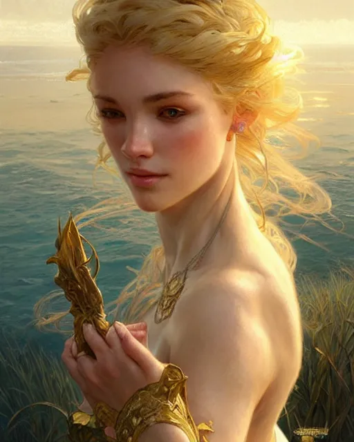 Image similar to an island full of blonde women, real life skin, intricate, elegant, highly detailed, artstation, concept art, smooth, sharp focus, art by artgerm and greg rutkowski and alphonse mucha