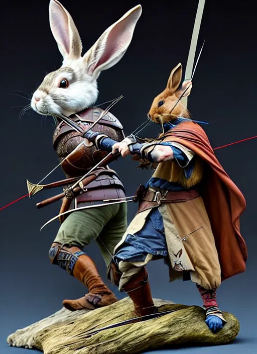 Image similar to a porcelain figurine of a heroic rabbit crossbowman, redwall, greg rutowski and jean baptiste monge, very detailed, epic fantasy concept art