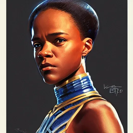 Prompt: half - electric letitia wright as black panther, afrofuturism, realistic shaded perfect face, extremely fine details, realistic shaded lighting, poster by by ilya kuvshinov katsuhiro otomo, magali villeneuve, artgerm, jeremy lipkin and michael garmash and rob rey