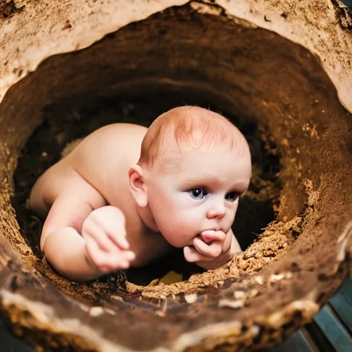 Image similar to a baby sitting inside a cracked chicken egg, photography, award winning, 8 k