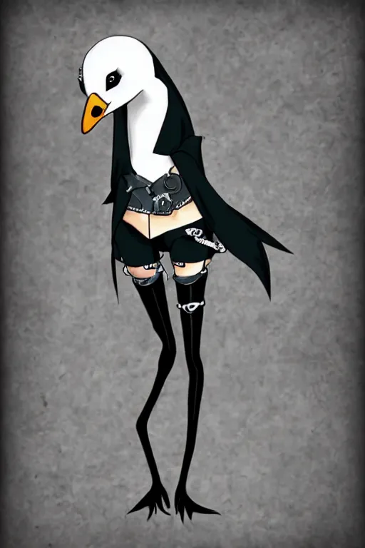 Image similar to Goth Goose in Hot Topic clothes in the style of Deviantart