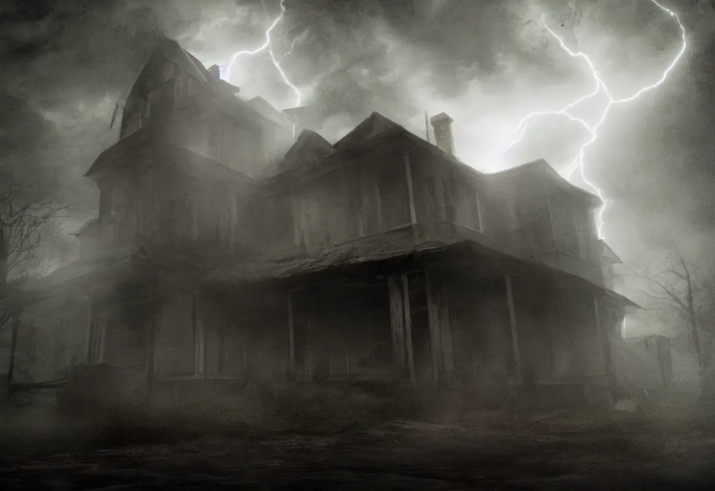 Image similar to a eldritch ghost in a haunted house. realistic, cinematic lightning, octane tender, dark - art