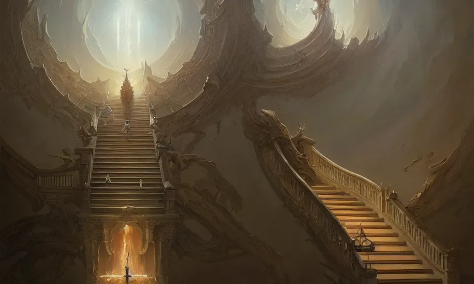 Image similar to the magnificent staircase to heaven, art by greg rutkowski and peter mohrbacher, featured in artstation, octane render, cinematic, elegant, intricate, highly detailed, fantasy, concept art, sharp focus, illustration, 8 k