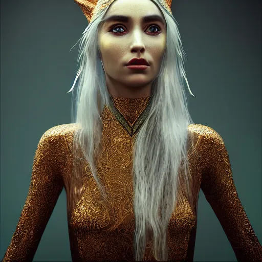 Prompt: queen of elves, 4 k, intricate, jaw dropping, gorgeous, surreal, octane render