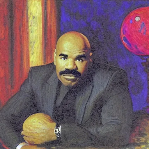 Prompt: Steve Harvey pondering his Orb, by Monet