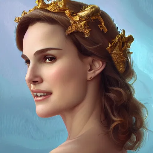 Image similar to natalie portman and kate mulgrew grinning, crab queen, intricate, elegant, highly detailed, digital painting, artstation, concept art, smooth, sharp focus, illustration, art by artgerm and greg rutkowski and alphonse mucha and william - adolphe bouguereau