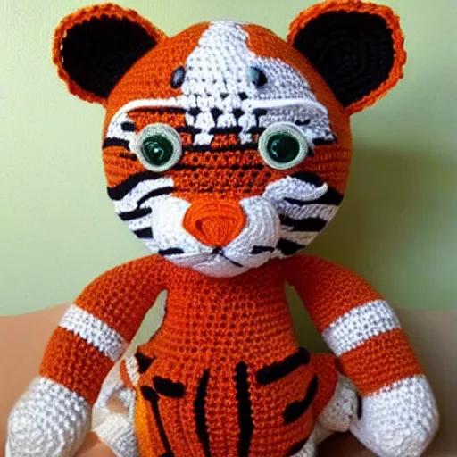 Prompt: crochet tiger wearing a jumper