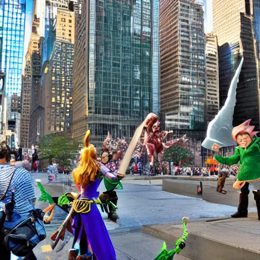 Prompt: fantasy elves attack new york city