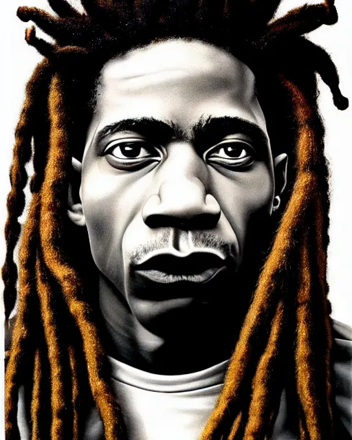 Prompt: A extremely ultra highly detailed majestic hi-res beautiful immaculate head and shoulders award winning painting stunning masterpiece of the face of a strong black african man with dreadlocks by Jean-Michel Basquiat, 8k, high textures, ultra hyper sharp, insanely detailed and intricate, super detailed, 8k HDR ultra high quality