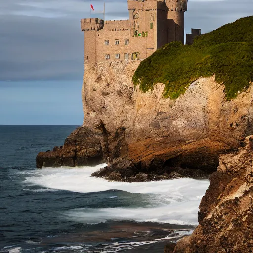 Image similar to photorealistic photograph of a castle with the ocean behind by suzi eszterhas, photorealism, photorealistic, realism, real, highly detailed, ultra detailed, detailed, f / 2. 8 l canon ef is lens, canon eos - 1 d mark ii, wildlife photographer of the year, pulitzer prize for photography, 8 k