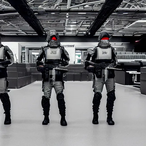 Image similar to a squad of futuristic security in an armory