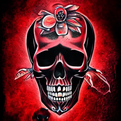 Prompt: dark matter red tattoo future skull full HD 8K resolution