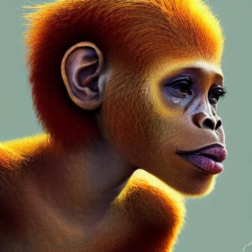 Prompt: Africa, beautiful portrait of many Emma Watsons jumping like a ginger big red monkey, face like monkey with banana on palms, many Emma Watson actress monkey face paint chimping , like , powerful , magic, thunders, dramatic lighting, intricate, wild, highly detailed, digital painting, artstation, concept art, smooth, sharp focus, illustration, art by artgerm and greg rutkowski and alphonse mucha, footage