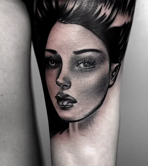 Image similar to tattoo design sketch of an extremely beautiful woman face with a faded background of stunning mountain view on her side, hyper - realistic, in the style of matteo pasqualin, amazing detail, black and white, faded