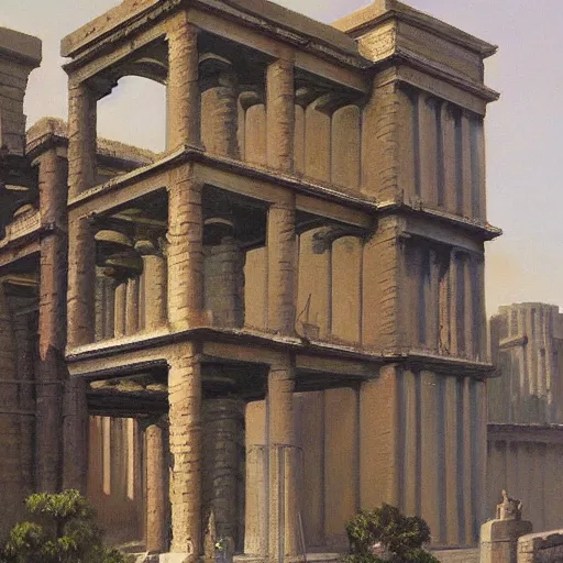 Image similar to painting of a scifi ancient civilzation victorian, brutalist architecture