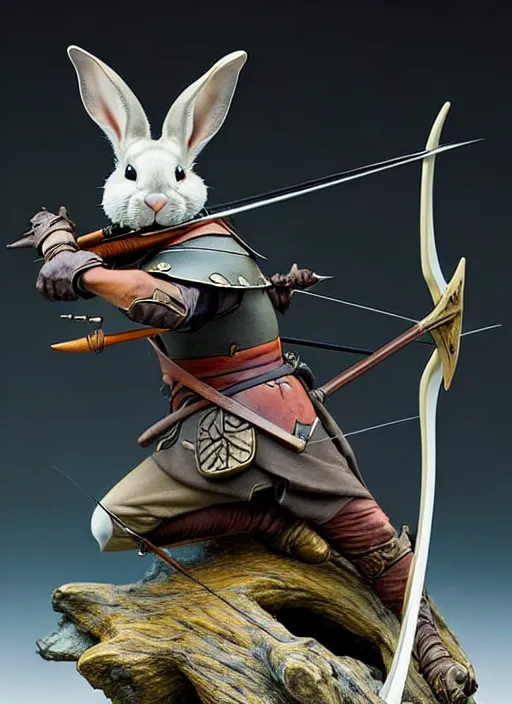 Image similar to a porcelain figurine of a heroic rabbit crossbowman, redwall, greg rutowski and jean baptiste monge, very detailed, epic fantasy concept art