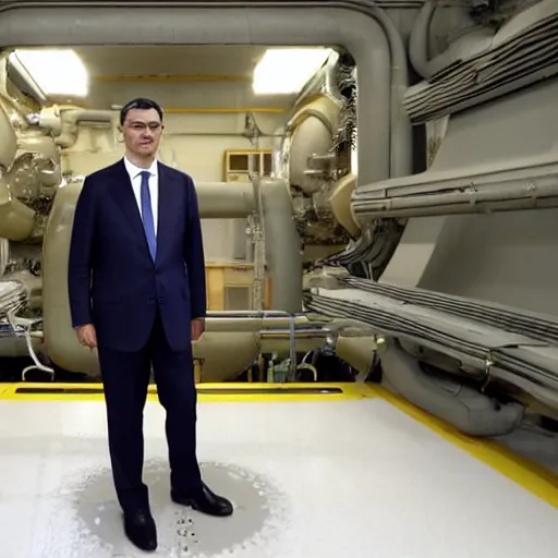 Image similar to the president of spain pedro sanchez sitting in a cooling tower of a nuclear power plant