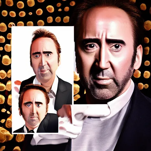 Image similar to a bee with nic cage's face instead of a bee face, hd award winning photo