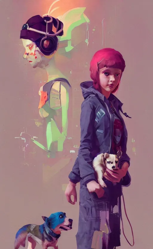 Image similar to beautiful portrait painting of lofi cyberpunk graffiti cute teenage princess and her corgi, by Sergey Kolesov, Martine Johanna, Jake Parker. Trending on Artstation, 8k, masterpiece, graffiti paint, dishonored, fine detail, full of color, intricate detail