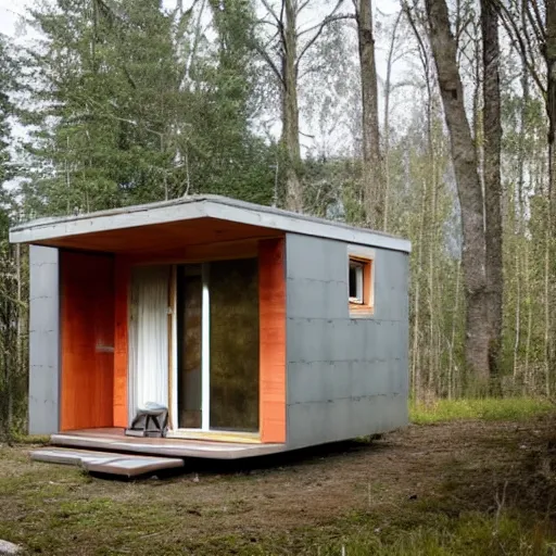 Image similar to brutalist tiny home