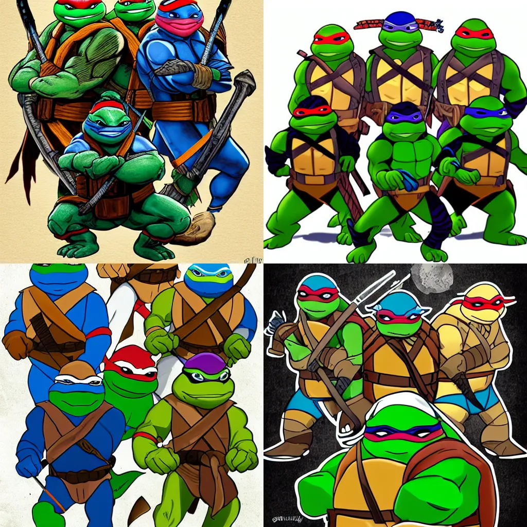 Prompt: ninja turtles in the style of arno breker