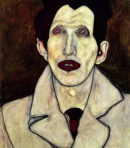 Image similar to portrait of marilyn manson by egon schiele, high quality, high detail