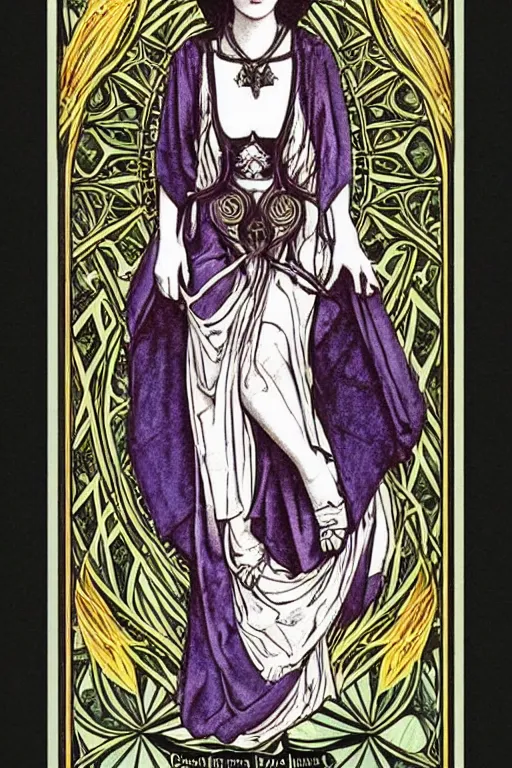 Prompt: high priestess tarot card, major arcana, art nouveau, gothic