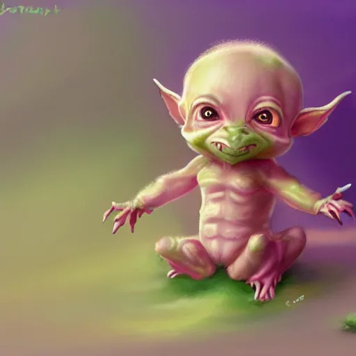 Prompt: an adorable baby pastel goblin in a diaper, fantasy art, trending on art station