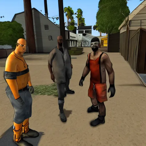 Prompt: Gordon Freeman meets Carl Johnson from GTA SA