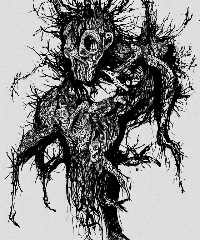 Image similar to black and white illustration, creative design, simple lines, body horror, monster