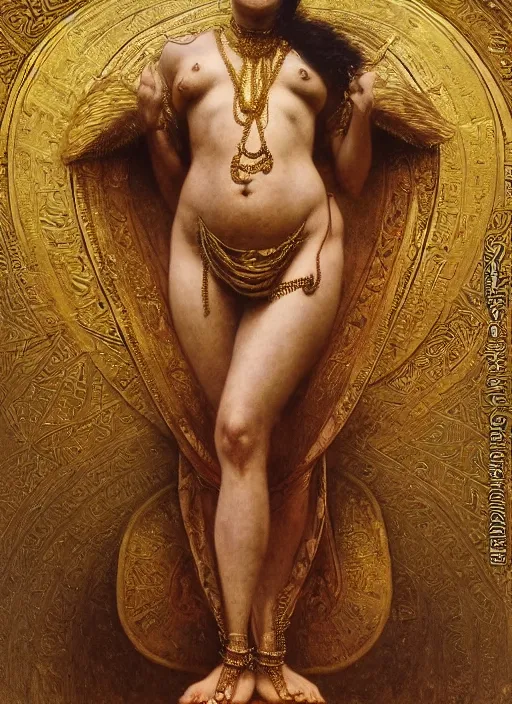 Prompt: hyper realistic painting of ancient egypt, gold ornaments, flowing fabric, intrincate detail, detailed faces by wayne barlowe, gustav moreau, goward, gaston bussiere and roberto ferri, santiago caruso, and austin osman spare, ( ( ( ( occult art ) ) ) ) bouguereau, alphonse mucha, saturno butto