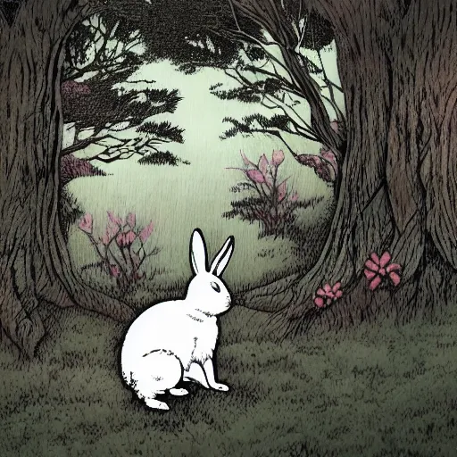 Image similar to A rabbit in the woods, by Junji itou and KAZUO UMEZZ