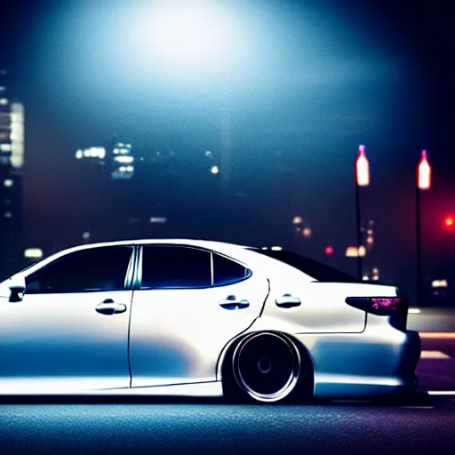 Image similar to a car Lexus VIP at illegal car meet, Shibuya prefecture, midnight mist lights, cinematic color, photorealistic, highly detailed wheels, highly detailed