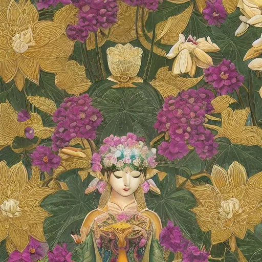 Image similar to Gilded lotus princess, ivy, oriental wallpaper, 💐james jean