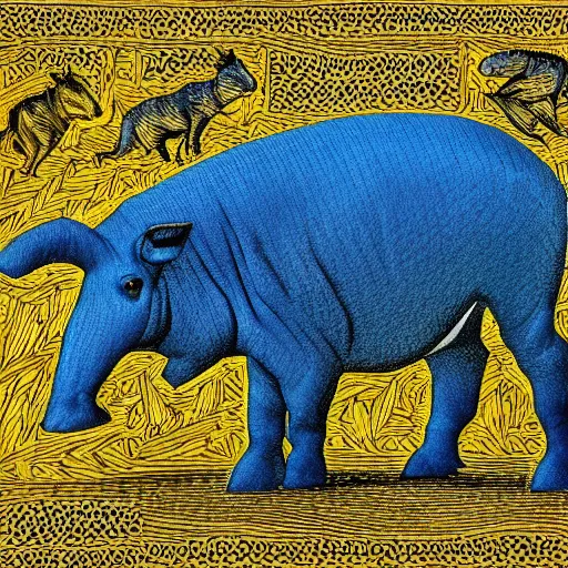 Prompt: monstrous tapir by Mike Savad. Dark, yellow green and blue, sharp, intricate, highly detailed