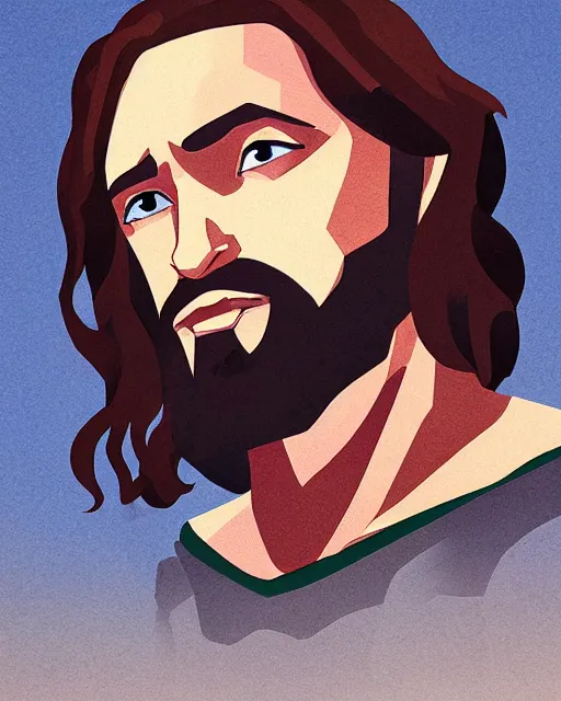Prompt: cel - shaded portrait character art of jesus, art, key art, movie poster