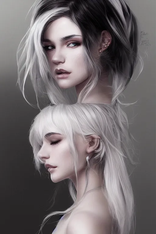 Image similar to teen girl, few speckle skin, tatoo, white hair, gorgeous, amazing, elegant, intricate, highly detailed, digital painting, artstation, concept art, sharp focus, illustration, art by Ross tran and kuvshinov