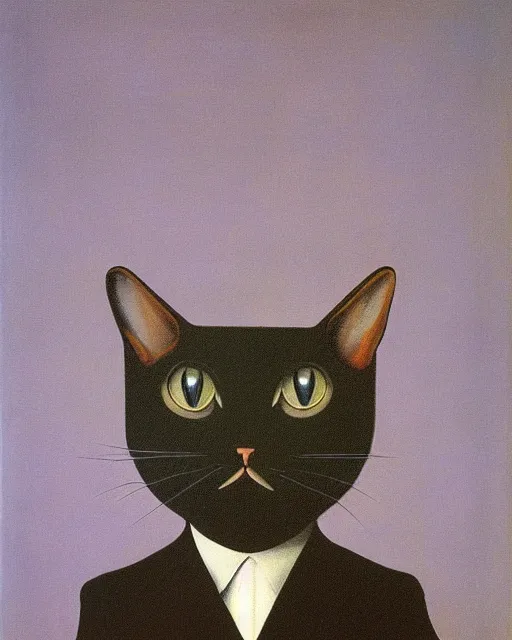 Prompt: portrait of a cat by rene magritte