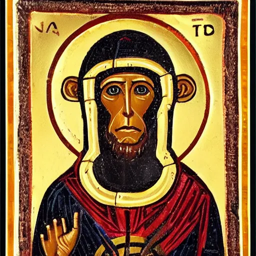 Image similar to astronaut monkey Byzantine religious icon