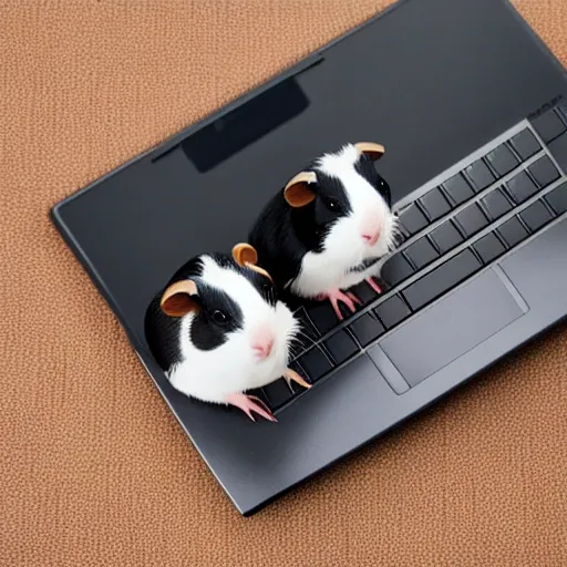 Image similar to photo of guinea pigs standing on a computer keyboard, stock art, trending on artstation, studio lighting