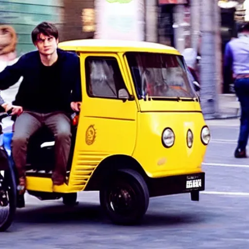 Image similar to photo of daniel radcliffe and tom cruise in a tuk tuk