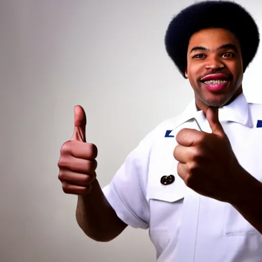 Prompt: a man in a sailor's uniform giving a thumbs up, a stock photo by Ray Parker, shutterstock, afrofuturism, bob ross, toonami, groovy