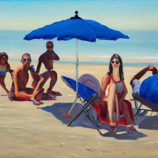 Prompt: a painting of people on a beach with umbrellas, a detailed painting by Emily Mason, featured on tumblr, action painting, detailed painting, oil on canvas, painterly