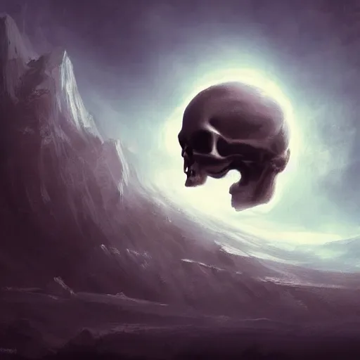 Image similar to planet that looks like a skull, digital painting, beautiful, concept art, ethereal, cinematic, epic, 8k, high detail, Artstation, Trending on Artstation, Artstation HQ, Artstation HD, deviant art, Pinterest, digital art,