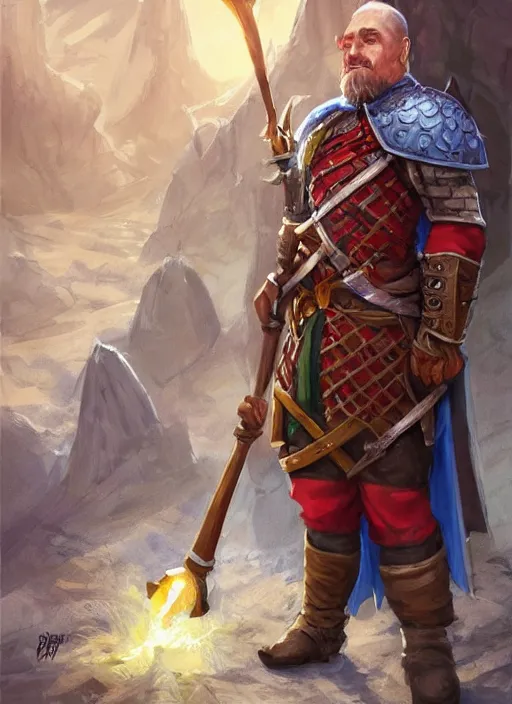 Image similar to lumbridge guard, dndbeyond, bright, colourful, realistic, dnd character portrait, full body, pathfinder, pinterest, art by ralph horsley, dnd, rpg, lotr game design fanart by concept art, behance hd, artstation, deviantart, hdr render in unreal engine 5