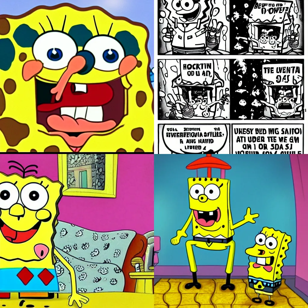 Prompt: spongebob is a beehive, cartoon, horror, scary