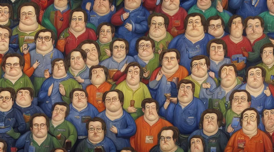 Image similar to Wallpaper of Linus Torvalds in a datacenter painted by fernando botero