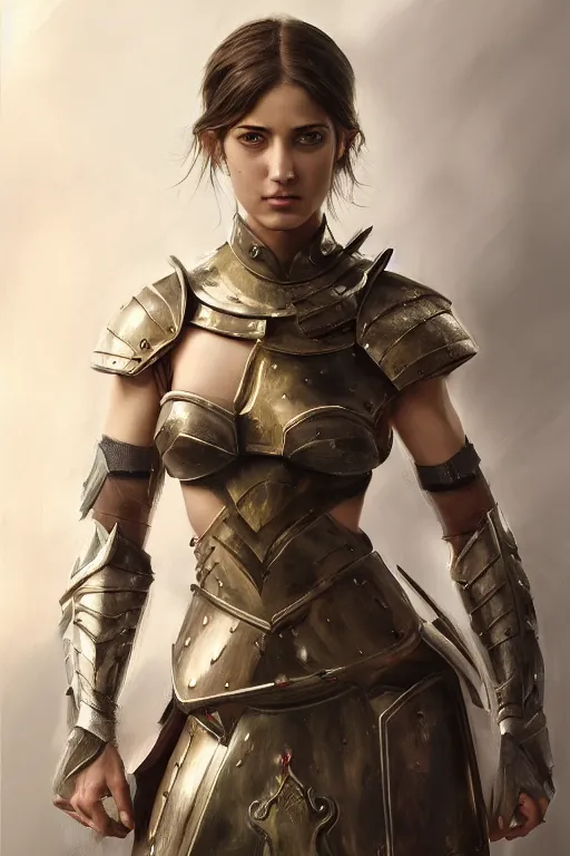 Prompt: a photorealistically painted portrait of an attractive young girl, partially clothed in battle armor, with an abstractly painted background, flawless olive skin, fair complexion, long dark hair, beautiful bone structure, perfectly symmetric facial features, perfect photorealistic eyes, natural physique, intricate, elegant, digital painting, concept art, finely detailed, beautifully illustrated, sharp focus, minimal artifacts, volumetric lighting, from Metal Gear, by Ruan Jia and Mandy Jurgens and Artgerm and William-Adolphe Bouguerea, in the style of Greg Rutkowski, trending on Artstation, award winning art