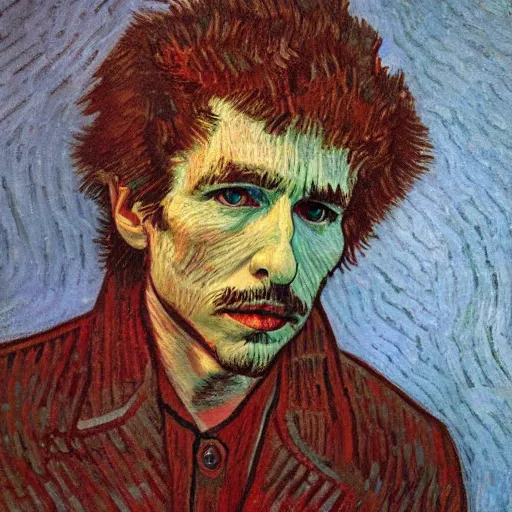 Prompt: accurate portrait of a bob dylan, symmetrical face, carved out of red oak wood on a pedestal art by vincent van gogh, dramatic lighting, artsy, 8 k